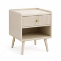 Nachttisch rechteckig mit Schublade und offenem Fach MDF Holzwerkstoff Beige Naturholzoptik Gold Griff