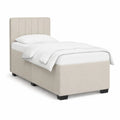 Polsterbett 90 x 200 cm Einzelbett Stoffbezug Beige rechteckig mit gepolstertem Kopfteil Holzwerkstoff Rahmen