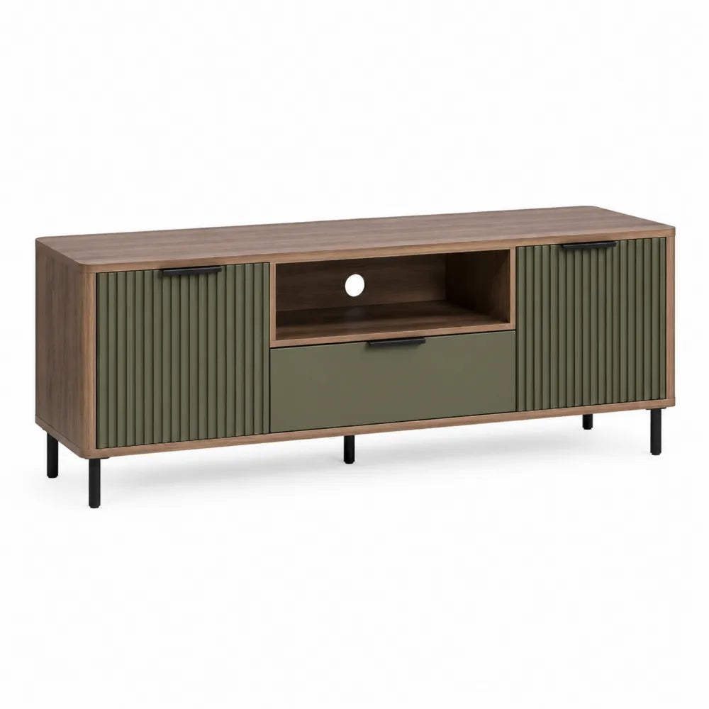 TV Lowboard 160 cm x 40 cm x 50 cm Holzwerkstoff Eiche Grün Schwarz mit Schublade und offenen Fach