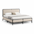 Bettgestell Polsterbett Metallrahmen Kopfteil gepolstert 160 x 200 cm Beige Schwarz