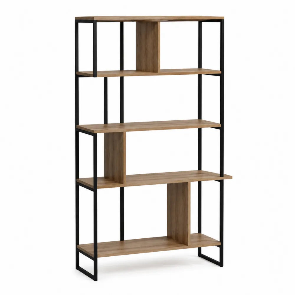 Bücherregal Standregal 80 cm x 30 cm x 180 cm Holzwerkstoff Metall 5 Ebenen Eichefarben Schwarz