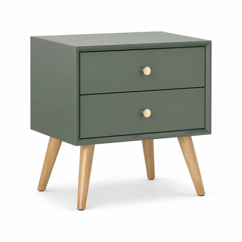 Nachttisch 45 x 35 x 50 cm rechteckig MDF lackiert Salbeigrün mit 2 Schubladen Kautschukholz Beine