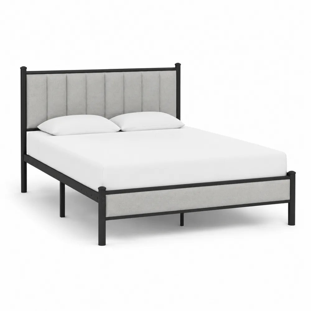 Bettgestell Metall Polsterbett Kopfteil 160 x 200 cm rechteckig Beige Schwarz