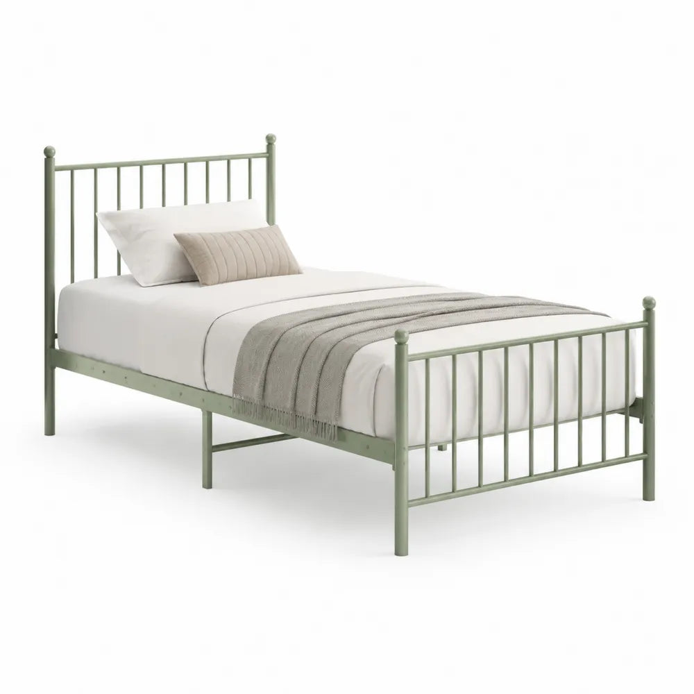 Metallbett 90 x 200 cm Bettgestell rechteckig Olivgrün Stahl pulverbeschichtet mit Kopf- und Fußteil ohne Stauraum