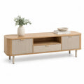 TV Lowboard 160 x 40 x 50 cm Holzwerkstoff Eichenoptik Natur Beige mit Rillenfront Schublade und offenen Fächern
