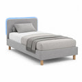 Polsterbett Einzelbett 90 cm x 200 cm rechteckig Stoff Grau mit LED Kopfteil Holzfüße Naturholz