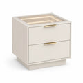 Nachttisch rechteckig 55 x 45 x 50 cm mit 2 Schubladen LED Glasplatte MDF Holzwerkstoff Beige Gold