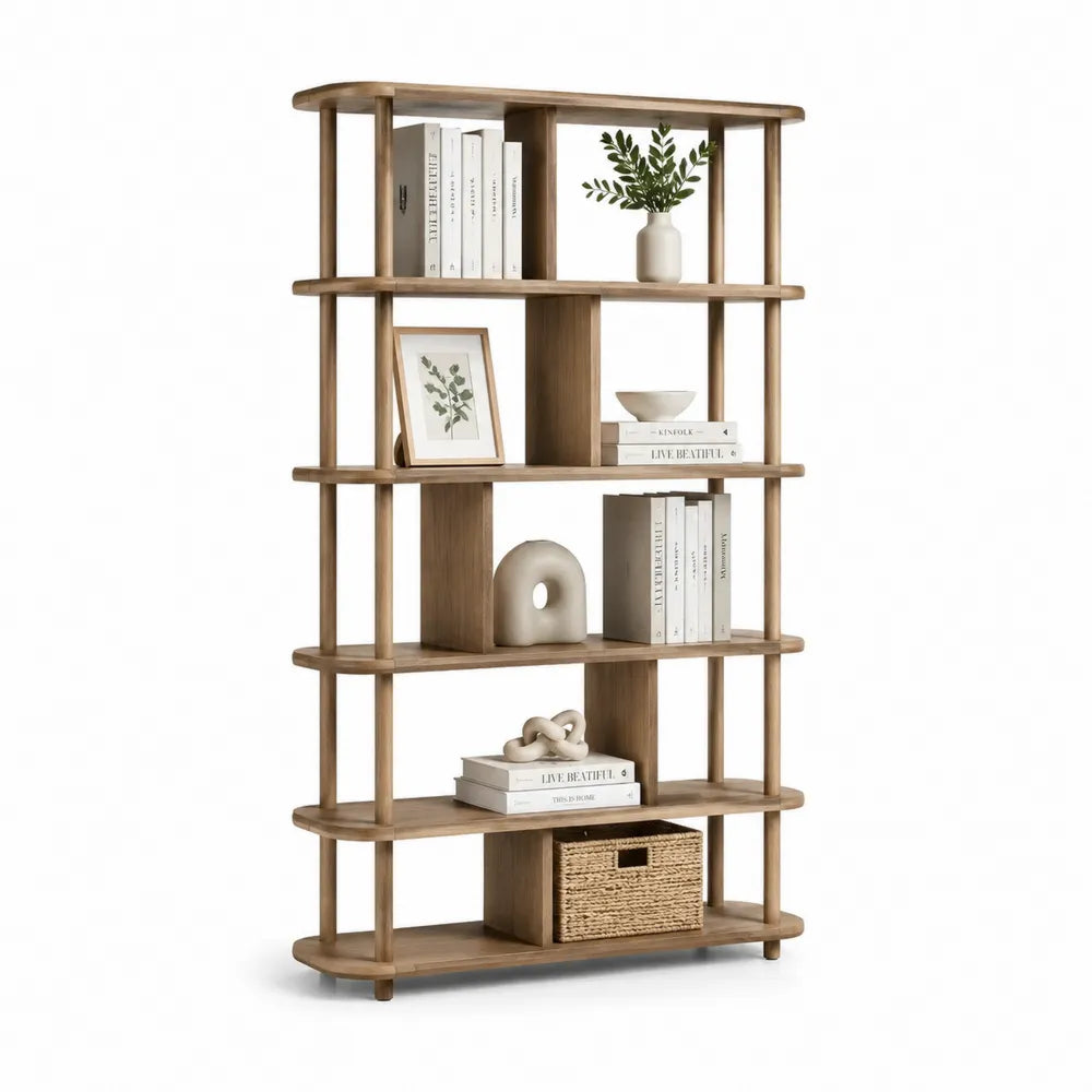 Bücherregal 80 x 30 x 180 cm Eichefarben Holzwerkstoff mit abgerundeten Ablagen offenes Standregal